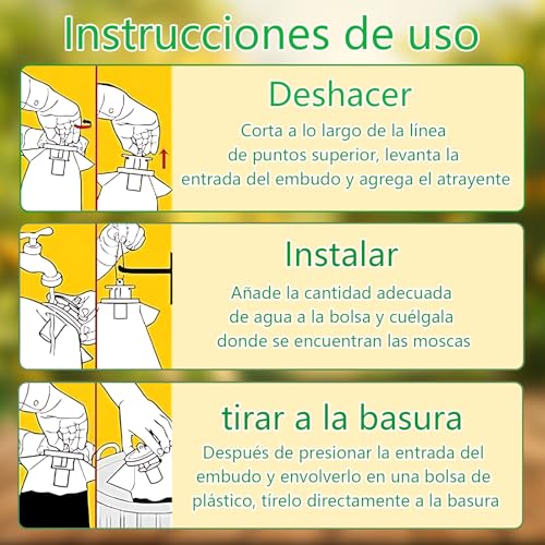 OIIUOUI Trampa para Moscas, Desechable Fly Trap，Paquete De 5 Eliminador De Moscas Colgantes Al Aire úLtima IntervensióN, para JardíN, Granjas Exteriores, Pastos, Gallineros, Establos, Graneros