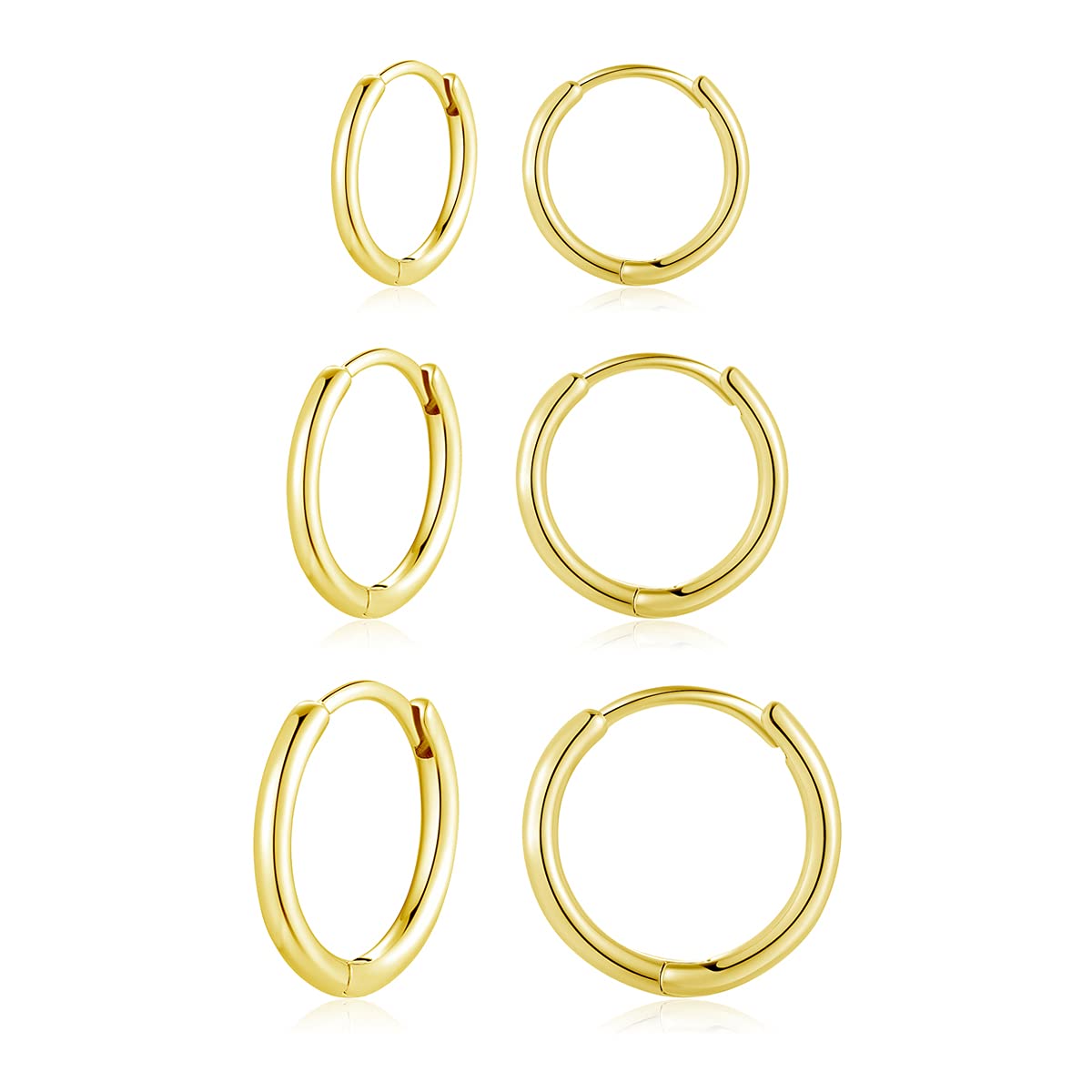 Deyanse Silver Hoops Earrings for Women, 925 Sterling Silver Gold Hoop Earrings Set, Small Sleeper Huggie Hinged Hoop Earrings, Hypoallergenic Unisex Hoops Earring Set in 10, 12, 14mm