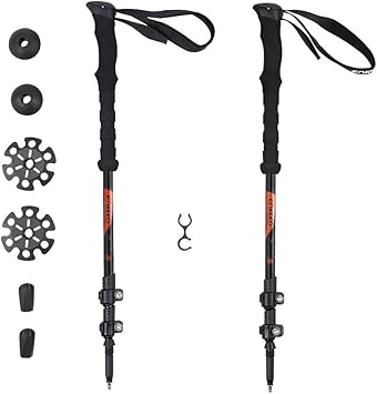 Amazon Enkeeo トレッキングポール 2本セット カーポン製 軽量 コンパクト 3段伸縮 レバー式ジョイントプラグでロック トレッキングキャップ バスケット スノーバスケット付き Stps302 メーカー保証 Enkeeo トレッキングポール