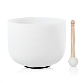 CVNC Crystal Singing Bowl White 8 Inch A Note 432HZ Third-Eye Chakra | Frosted Quartz Crystal Singing Bowl with Mallet &amp; O-ring Sound Healing Instrument