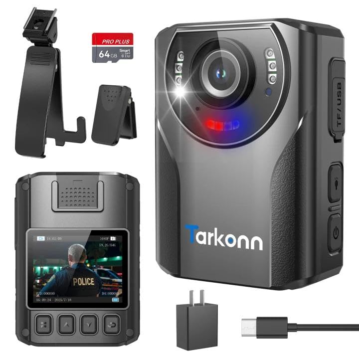 Tarkonn Body Camera, 1080P FHD Body Cam with Night Vision, 4000mah Battery, GPS, 64G Body Worn Camera for Law Enforcement