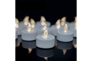YIWER Tea Lights 50 Pack Flameless Tea Light Candles 200 Hours Pack of Warm White Light Realistic Flickering Bulb Battery Operated Tea Lights for Halloween Seasonal Festival Celebration Electric Fake Candle