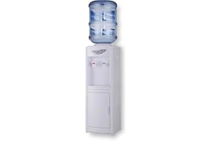 JNTKE Water Cooler Dispenser for 3 or 5 Gallon Top Loading Hot/Cold Water Cooler Dispenser with Child Safety Lock & Storage Cabinet for Kitchens, Indoor Home Office Use White