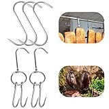 2pcs Stainless Steel Double Hooks + 3pcs S-Hooks For Bacon Hams Meat Processing Butcher Hook Hanging Drying BBQ Grill Cooking