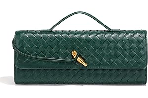Dreubea Women's Handmade Woven Evening Bag Casual Leather Shoulder Handbag Fashion Crossbody Clutch Purse Emerald