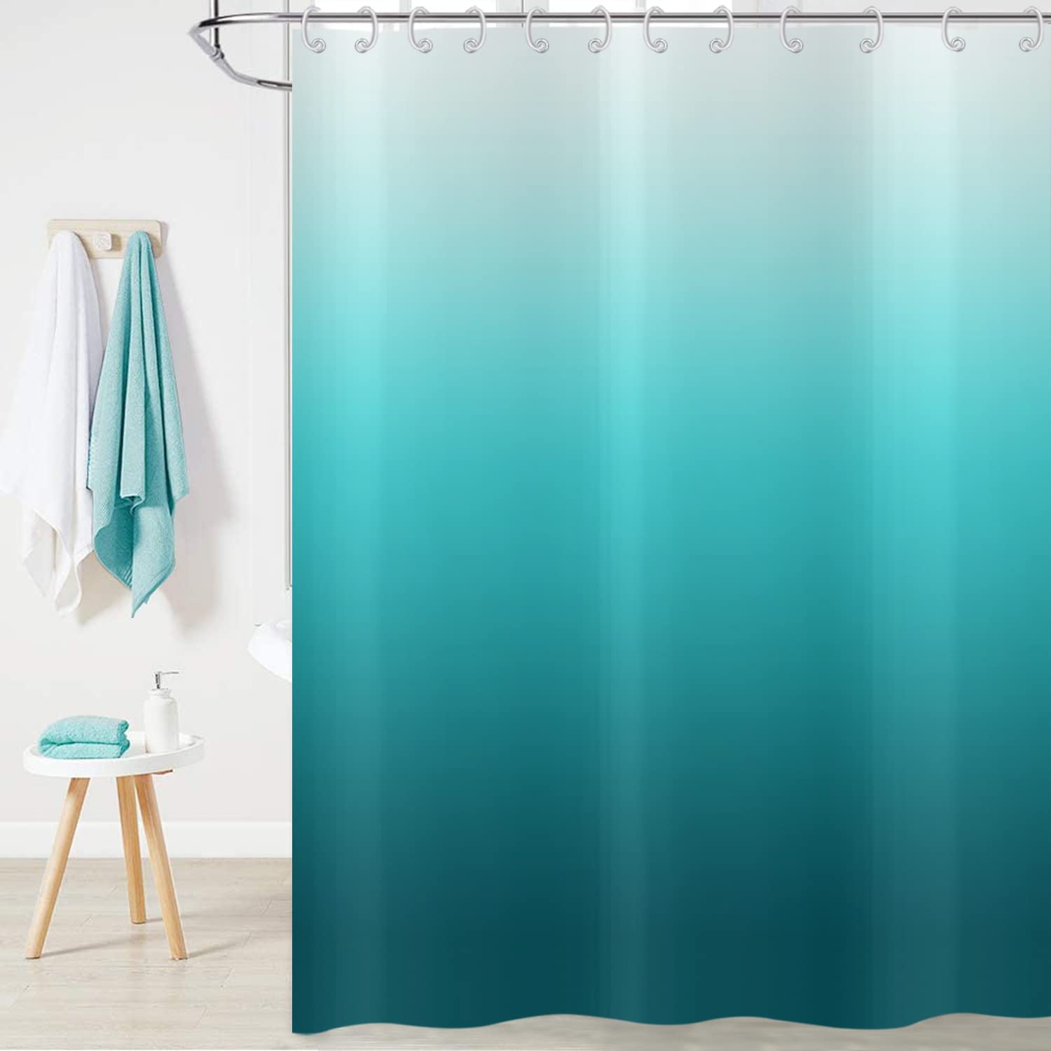 Hnmdmyi Teal Blue Shower Curtain 180x180, Aqua Ocean Abstract Turquoise Ombre Modern Bathroom Curtains with Hooks Waterproof Polyester Fabric Washable Bath Curtains for Wet Room