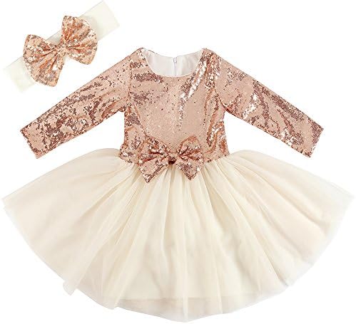 ANATA Flower Girl Dresses Toddlers Sequin Party Dress Tutu Prom Birthday Pageant Dresses Gown with Long Sleeve