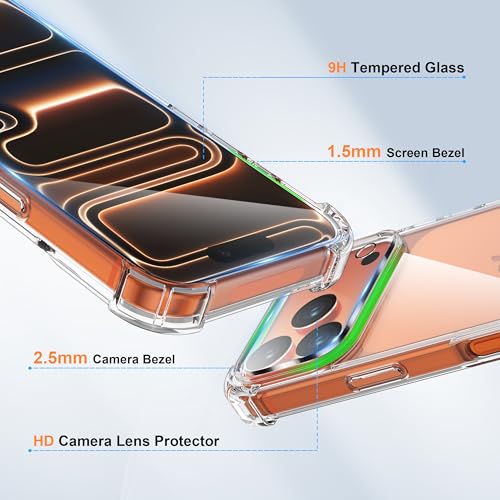 ORETECH 4 in 1 Case for iPhone 17 Pro Max (6.9 Inches) with [2 Tempered Glass and 1 Camera Glass] Shockproof Hard PC Case with Bumper-Transparent