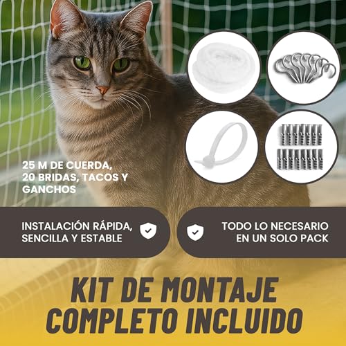 JARAMI - Cat Net Terrace with Accessories Included - Reinforced Cat Net 8 x 3 m - Strong and Durable Mesh for Balcony, Terrace and Window - Balcony Protective Mesh.