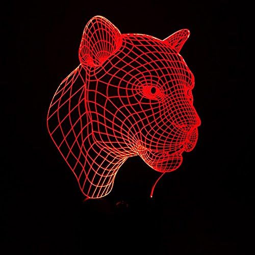 Optical Illusion 3D Lamp 7 Colour Changing Leopard head,LED Lamp Art Sculpture Lights Make Beautiful Gifts for Mom and Amazing Desk Lamps for Dad, USB Powered Light