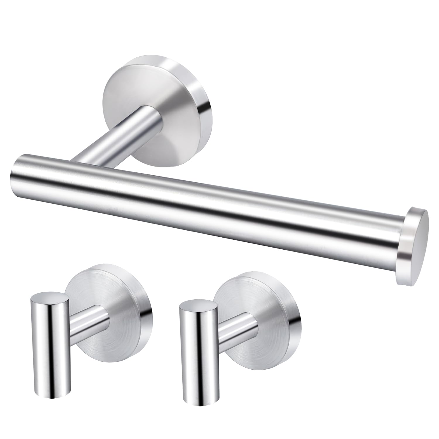 304 Stainless Steel Toilet Roll Holder Wall Mounted Set - Toilet Paper Holder Tissue Dispenser for bathrooms & Kitchen with 2 Pack Hooks (Silver)