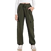 Hvididan Girls Cargo Pants Joggers, Quick Dry Casual Hiking Pants Slim Fit with Pockets Drawstring High Waisted, 8-14Y