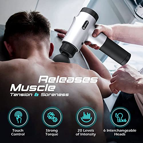 AERLANG Massage Gun, Deep Tissue Massage Gun for Athletes with Paper Storage Box, Professional Portable Muscle Massage Gun, for Pain Relief with 6 Massage Heads 20 Speed, Gifts for Men