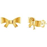 Fashion Cute Tiny Bow Stud Earrings In Gold Over Sterling Silver For Women's