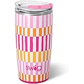 Swig Life 22oz Insulated Tumbler, Travel Coffee Tumbler with Lid, Cup Holder Friendly Travel Coffee Mug, Stainless Steel, 22 oz Tumblers, Reusable Insulated Mug with Lid (Sherbet Stripe)