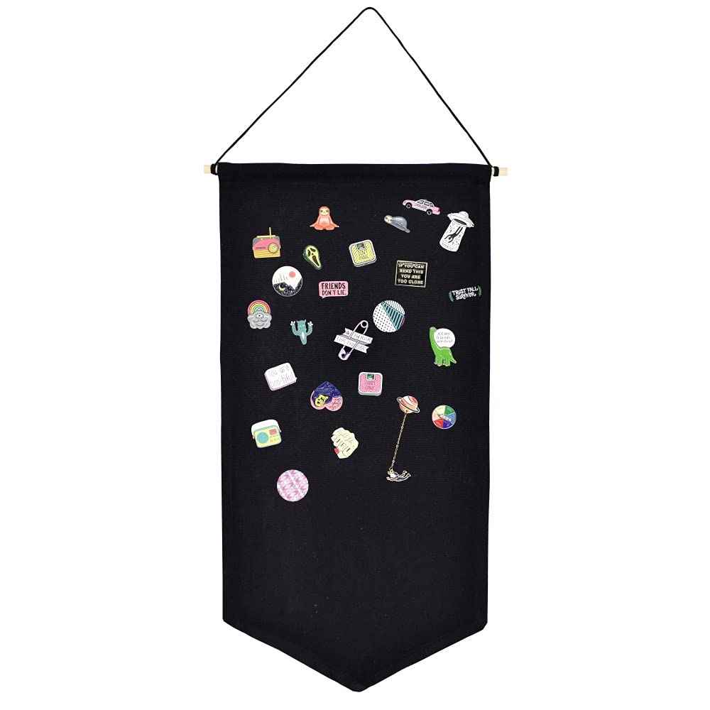 Winmany Wall Hanging Brooch Jewelry Storage Case Canvas Display Stand Enamel Pin Display Banner Holder Earrings Necklace Glitter Pin Collection Organizer（Black）