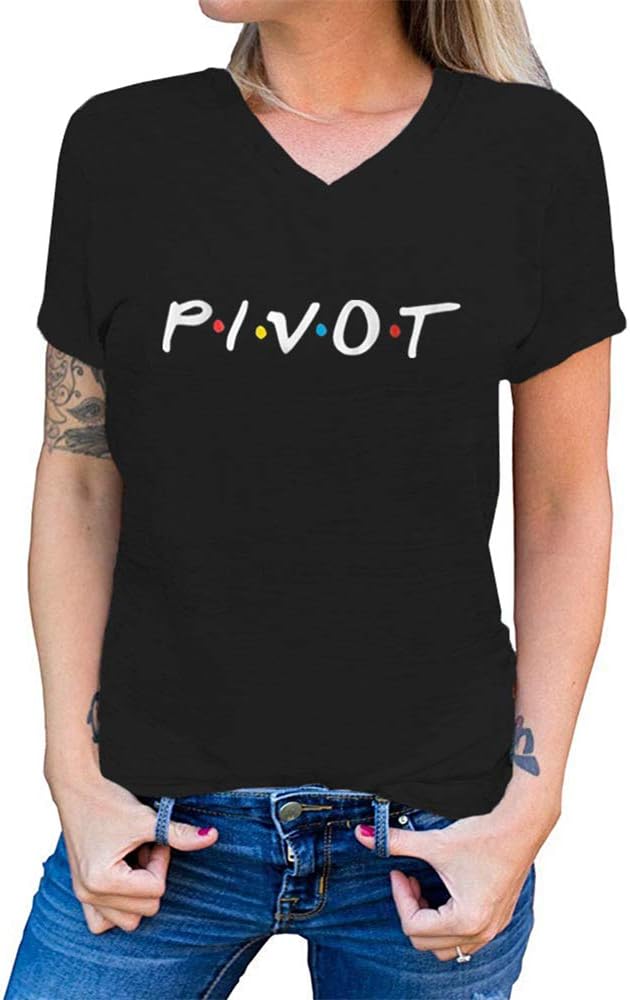 AEURPLT Womens Pivot Funny Cute Shirt Short Sleeve T Shirts Graphic Summer Tee Tops