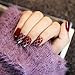 Wine Red Fake Finger Nails Manicure Artificial False Nail Art Tips Agate Red Silver Glitter Cross Line DIY Nail Decorations Z177