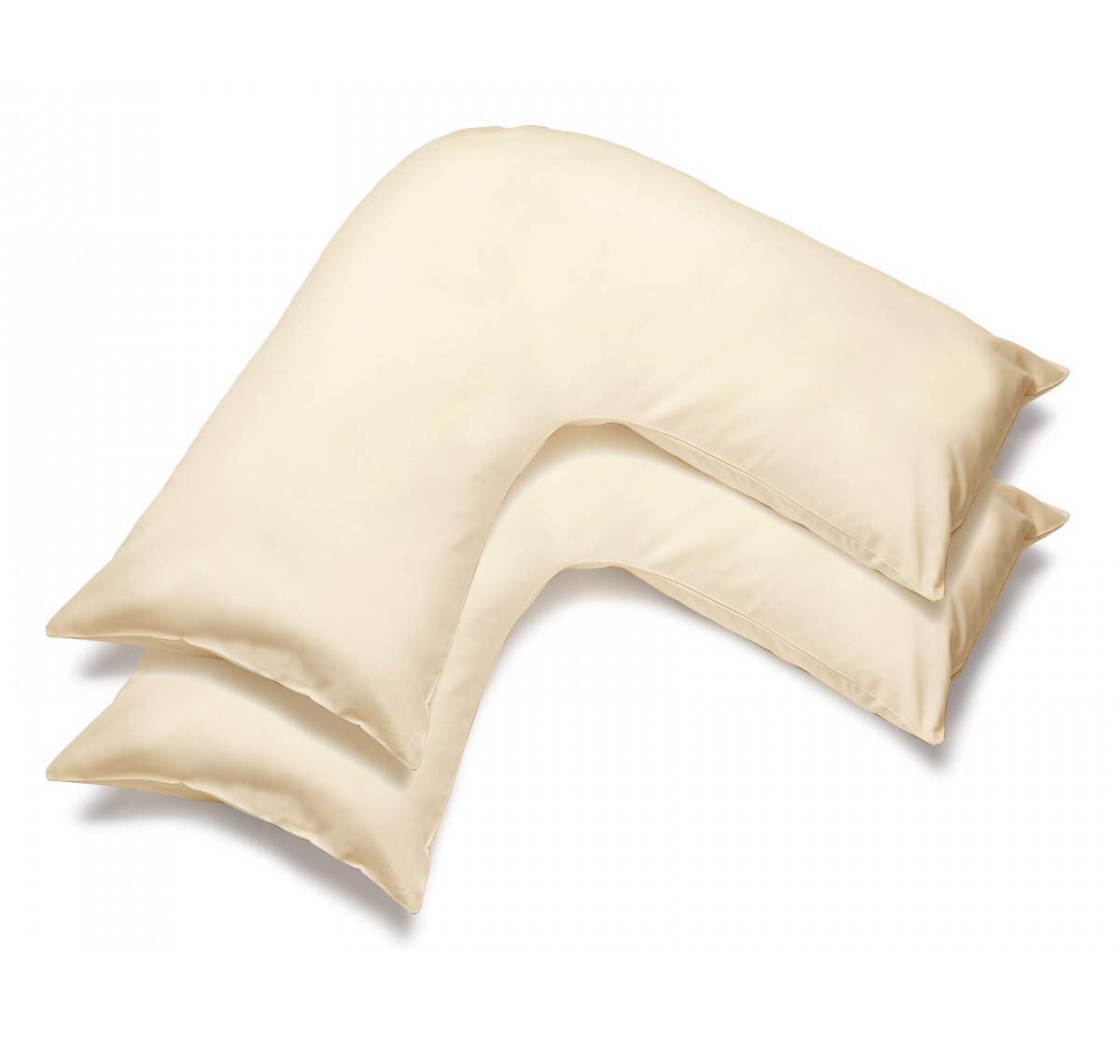 mFabrics Pack of 2 | Poly-Cotton Plain Dyed V Pillow Covers | UK V-Shaped Pillowcase Pair (Cream)