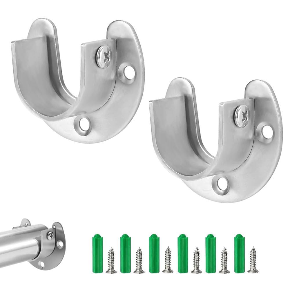 ASISUN 2 x Stainless Steel Oval Hanging Rail Bracket, Wardrobe Rail Support