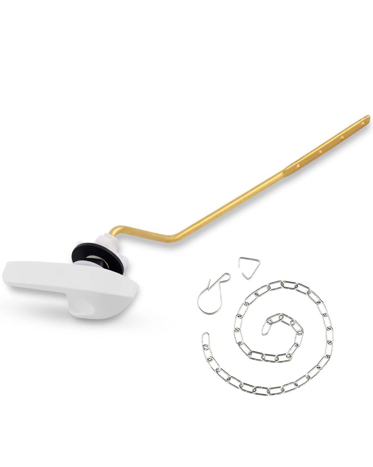 Photo 1 of iFealClear Universal Brass Toilet Tank Flush Lever Handle, Side/Angle Mount Toilet Handle Compatible with Kohler K-GP30324-CP, Stainless Steel Flapper Chain, White