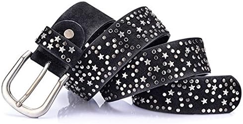 YAMEZI Women‘s Black Cool Rivet jeans Belt With Star Width 40mm (Black)