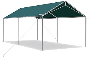 Quictent 10x15 ft Heavy Duty Car Canopy Galvanized Frame Carport Outdoor Party Tent Boat Shelter with 3 Reinforced Steel Cables - Green