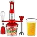 HOMIEE Hand Blender, 5-in-1 Electric Hand Blender Stick, 15-Speed Control and Turbo for Baby Food & Kitchen Use, Including Stainless Chopper, Egg Whisk, 800ML BPA-Free Beaker & Storage Bracket, Red