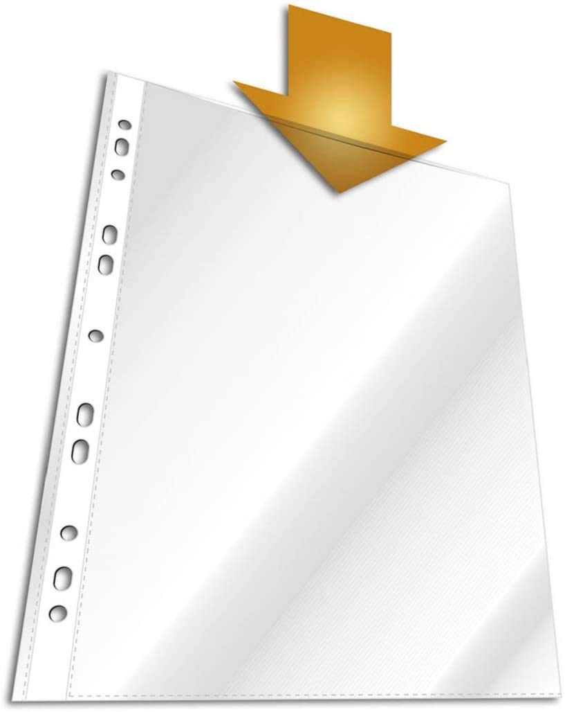 Durable A4 Crystal Clear Punched Plastic Wallets - German Made Poly Pocket Stationery Sleeves - Strong Top Opening Heavy Duty Folders - 100 Pack