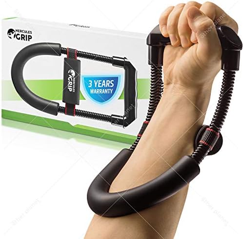HerculesGrip Hand Wrist and Forearm Strengthener Grip Workout Equipment - Heavy Duty Carbon Steel Spring, Wide Design & Non-Slip Cushion, Increase Muscle Strength, Reduce Pain & Speed Up Recovery