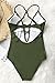 NYKKOLA Solid Lace Crochet Deep V Neck One Piece Swimsuit With Back Cutout Bikini Set Swimwear Monokini, Olive Green (S US(4-6))