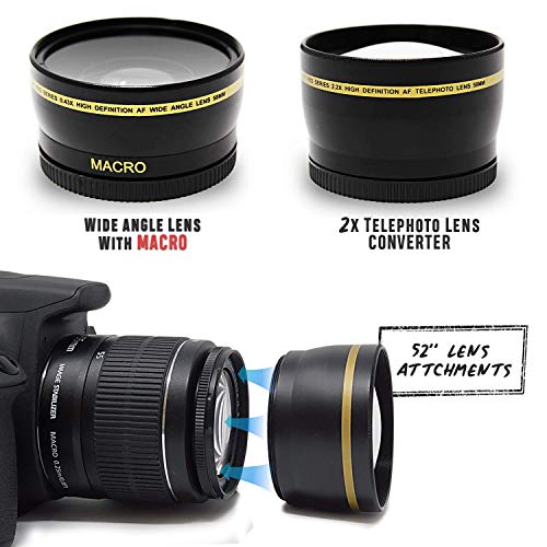 52mm Lens Accessories Kit with 52mm 2X Telephoto Lens Hood, 52mm Wide