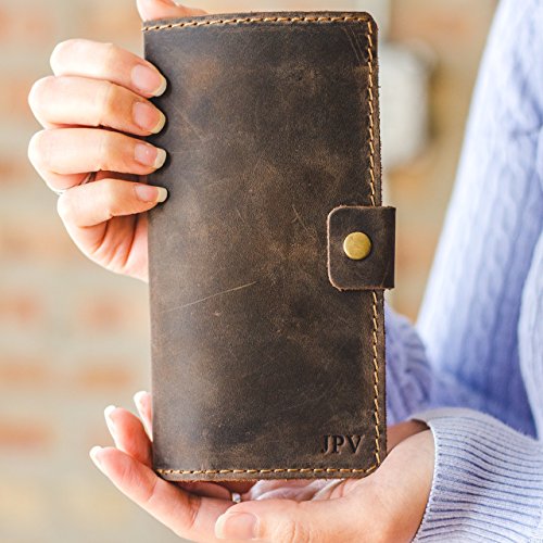 Pegai Personalized Checkbook Cover, Distressed Leather Checkbook Wallet, Checkbook Case - Clark | Chestnut Brown - Thumbnail 7