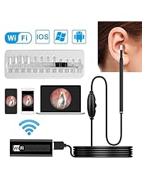 Otoscopio, herramienta de eliminación de cera en el oído Wisdomspot, limpiador de oídos, cámara de inspección de otoscopio con oído inalámbrico con 6 luces LED para la eliminación de cera en el oído, compatible con teléfonos con Android de Windows, Window