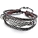 INBLUE Men,Women's Alloy Leather Bracelet Bangle Cuff Silver Tone Brown Angel Wing Feather Adjustable