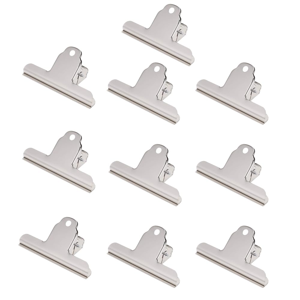 Voarge 10 Pack Bulldog Clips,Large Bulldog Drawing Clips, Metal Bulldog Binder Clips, 3 Inch Silver Bulldog Paper Clip for Paper, Mail, Cardboard, Office, Kitchen