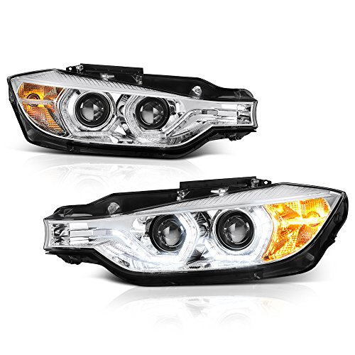 VIPMotoZ 2012-2015 BMW F30 3-Series 320i 328i 335i Sedan Quad Projector Headlights - [Factory Halogen Headlamp Model] - Metallic Chrome Housing, OLED Strips, Driver & Passenger Side