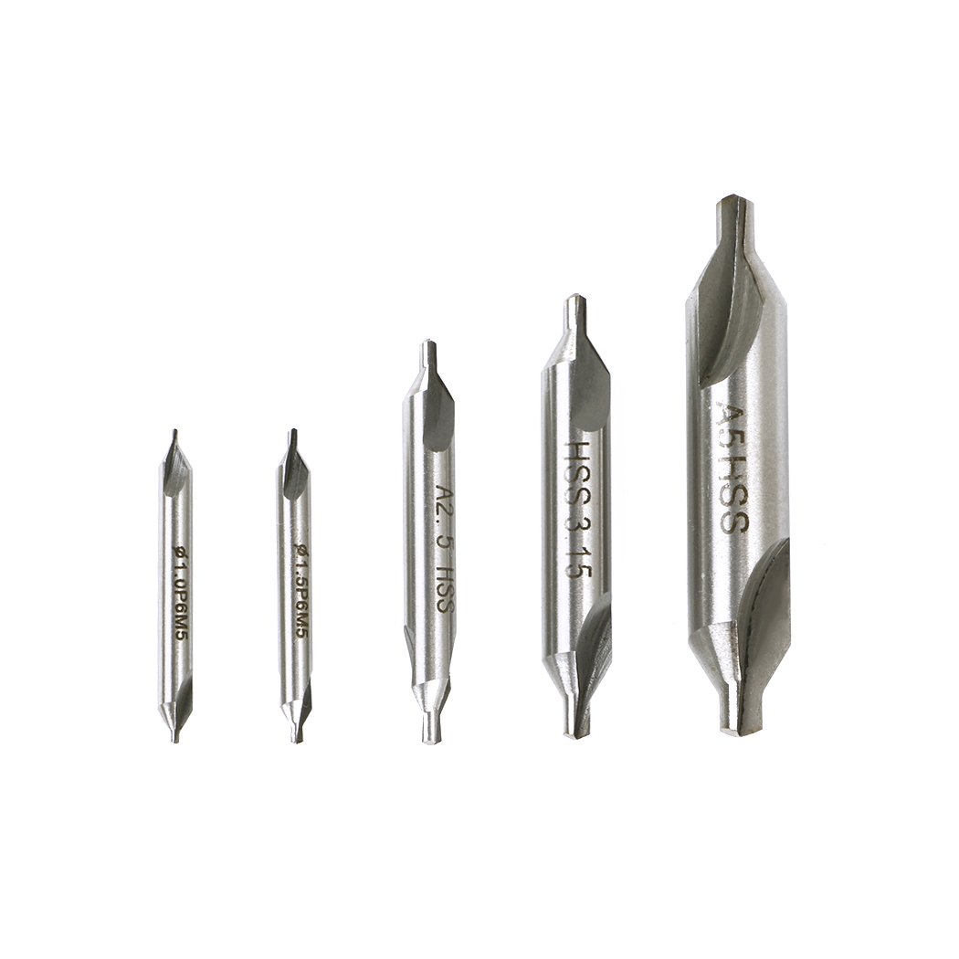 5 HSS Centre Chamfer Drill Bits - Steel Cutter - Two End Drill Bit - 60 Degrees for Hinges
