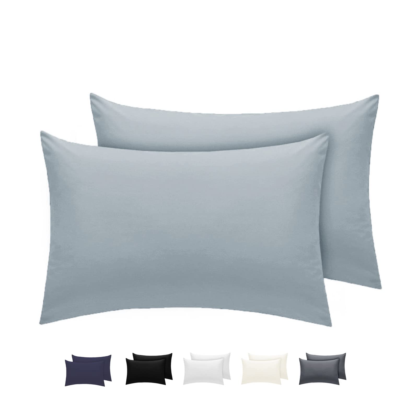 LivinEase Pillow Cases 2 Pack- Cotton Blend Pillowcases 50 x75 cm with 15cm Envelope Closure- Easy Care, Soft and Comfortable Silver Pillow Case (Silver, 2x Pillowcase)
