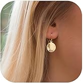Gold Disc Dangle Earrings Gold Circle Earrings Circle Earrings Lightweight Hammered Disc Dangle Earrings Jewelry for Women