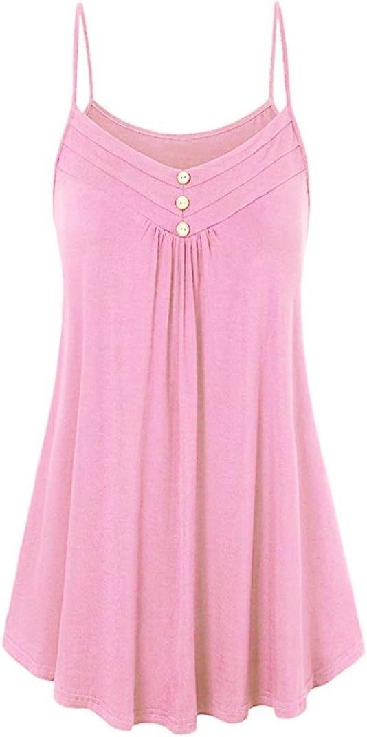 Women Button Sexy V Neck Cami Tank Tops Ladies' Loose Vest Blouse Summer