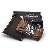 Beard Comb for Men with Crazy Horse Leather Carrying Case Pouch - Wallet, Natural Organic Sandal Wood Scent, Anti-Static and No Snag, Handmade Wide & Fine Tooth, Packaged in Premium Giftbox