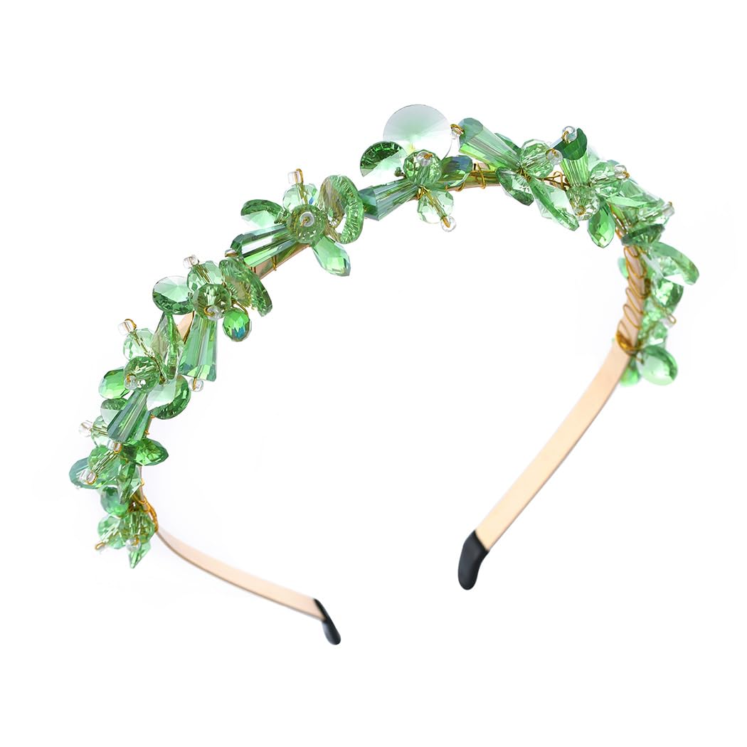 IYOU Shiny Rhinestone Headband Green Crystal Hair Hoop Gem Vintage Prom Party Hair Accessories for Women