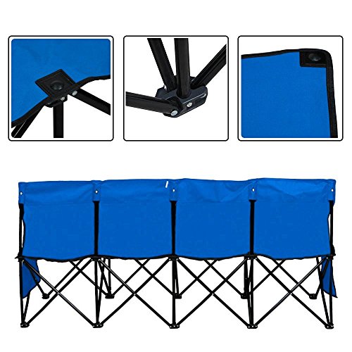 Yaheetech Portable 4 Seats Sports Bench Sits Team Sports Sideline Bench Outdoor Waterproof w/Side Bag & Back,Black/Blue (Blue)