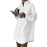 LYANER Women's Casual Shirt Dress Collar V Neck Button Down Loose Long Sleeve Mini Dresses