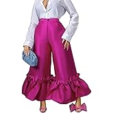 AOMEI Women's Shiny High Waist Flare Pants Wide Leg Bell Bottoms Trousers