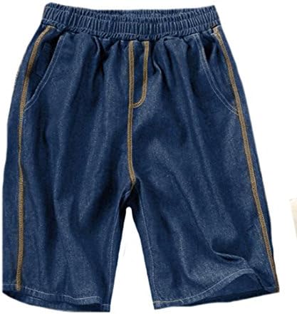 XQS Mens Elastic Waist Splice Soft Washed Outdoor Faux Denim Shorts Blue XX-Small