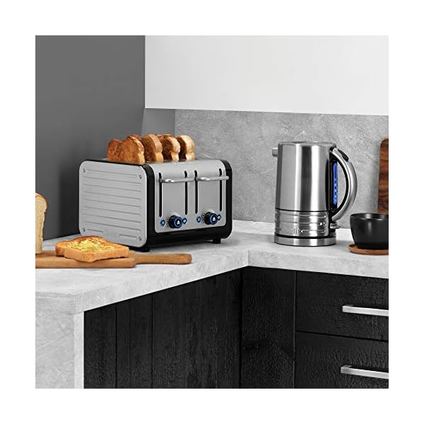 Dualit 46505 Architect 4 Slice Toaster | Brushed Stainless Steel with Black Trim | Extra-Wide Slots – Peek and Pop…