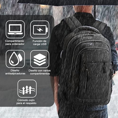 Mochila para Laptop de 17.3 pulgadas,Mochila Impermeable,Mochila de viaje extra grande para hombre y mujer,50X35X19cm，Tiene un puerto de carga USB, apto para portátiles de 17,3 pulgadas