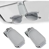 Teraves 2 Pack Sunglass Holder for Car Visor, Magnetic, Easy to Hold | Premium Leather Sunglasses Visor Clip, Auto Interior Accessories Universal for Different Size Glasses and Eyeglasses, Gray